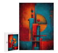 500 PCS Puzzles pour Adolescents Bauhaus Abstract Geometry - Vertical Blocks in Red, Teal & Gold Puzzle, Jouet, Décoration Murale, Difficile, Original, Cadeaux d'anniversaire Et De Noël 500 PCS