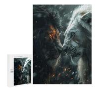 500 PCS Puzzles pour Adolescents Black Lion Vs White One Puzzles pour Adultes Jeux Relaxants Assemblage De Motifs Interaction Parent-Enfant 500 PCS