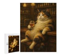 500 PCS Puzzles pour Adolescents Calico Cat Drinking at The Bar Puzzles pour Adultes Jeux Relaxants Assemblage De Motifs Interaction Parent-Enfant 500 PCS