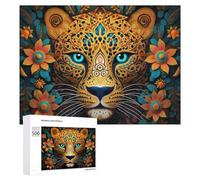 500 PCS Puzzles pour Adolescents Colorful Leopard Portrait with Floral Background Puzzles pour Adultes, Jeu Familial D'analyse Et De Logique, Cadeaux Anti-Stress 500 PCS