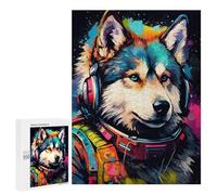 500 PCS Puzzles pour Adolescents Colorful Wolf Astronaut Art Print Puzzles pour Adultes Assemblage De Motifs Stimule Le Cerveau Jeux Et Jouets Stimulants 500 PCS