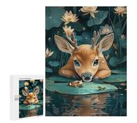 500 PCS Puzzles pour Adolescents Cute Deer and Frogs in Pond Puzzle pour Adultes : Jeu De Rapidité Manuelle pour Anniversaire, Noël 500 PCS