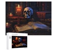 500 PCS Puzzles pour Adolescents Dark Gothic Bookshelf with Skull and Candles Puzzles pour Adultes, Jeu Familial D'analyse Et De Logique, Cadeaux Anti-Stress 500 PCS