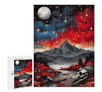 500 PCS Puzzles pour Adolescents Dragon Skull Landscape with Red Flowers Puzzle pour Adultes : Jeu De Rapidité Manuelle pour Anniversaire, Noël 500 PCS