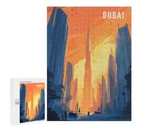 500 PCS Puzzles pour Adolescents Dubai Skyline Illustration Puzzle, Jouet, Décoration Murale, Difficile, Original, Cadeaux d'anniversaire Et De Noël 500 PCS
