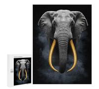 500 PCS Puzzles pour Adolescents Elephant with Golden Tusks on Black Puzzle pour Adultes : Jeu De Rapidité Manuelle pour Anniversaire, Noël 500 PCS