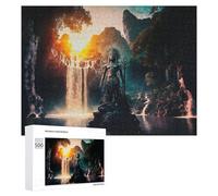500 PCS Puzzles pour Adolescents Enchanted Waterfall with Ancient Statue Puzzles pour Adultes Jouets Anti-Stress Défi Difficile Cadeaux Et Anniversaires Uniques 500 PCS