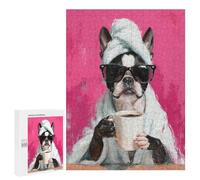 500 PCS Puzzles pour Adolescents Frenchie with Coffee Mug Puzzles pour Adultes Assemblage De Motifs Stimule Le Cerveau Jeux Et Jouets Stimulants 500 PCS