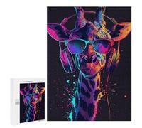 500 PCS Puzzles pour Adolescents Giraffe with Headphones and Sunglasses Puzzles pour Adultes Assemblage De Motifs Stimule Le Cerveau Jeux Et Jouets Stimulants 500 PCS