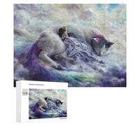 500 PCS Puzzles pour Adolescents Girl Sleeping with Giant Cat in Clouds Jeux De Puzzle Relaxants, Amusants Et Humoristiques : des Cadeaux d'anniversaire Et De Noël Uniques 500 PCS