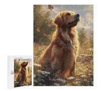 500 PCS Puzzles pour Adolescents Golden Retriever in Flower Field-1 Puzzles pour Adultes Assemblage De Motifs Stimule Le Cerveau Jeux Et Jouets Stimulants 500 PCS