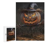 500 PCS Puzzles pour Adolescents Halloween Pumpkin Scarecrow Illustration Puzzle pour Adultes : Jeu De Rapidité Manuelle pour Anniversaire, Noël 500 PCS