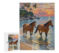500 PCS Puzzles pour Adolescents Horses in The Ocean at Sunset Puzzle, Jouet, Décoration Murale, Difficile, Original, Cadeaux d'anniversaire Et De Noël 500 PCS