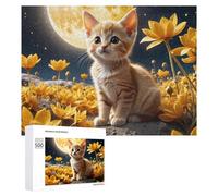 500 PCS Puzzles pour Adolescents Kitten on The Moon with Flowers Jeux De Puzzle Relaxants, Amusants Et Humoristiques : des Cadeaux d'anniversaire Et De Noël Uniques 500 PCS
