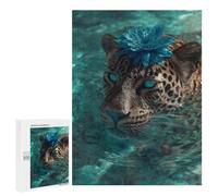 500 PCS Puzzles pour Adolescents Leopard with Blue Flower in Water-2 Puzzles pour Adultes Assemblage De Motifs Stimule Le Cerveau Jeux Et Jouets Stimulants 500 PCS
