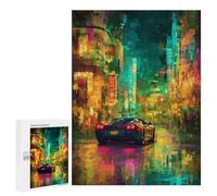 500 PCS Puzzles pour Adolescents Neon Cityscape with Sports Car -1 Puzzles pour Adultes - Jeu Difficile Et Stimulant À Compléter - Jouets De Jeu Stimulants 500 PCS