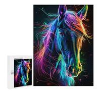 500 PCS Puzzles pour Adolescents Neon Horse Art Print Puzzles pour Adultes Assemblage De Motifs Stimule Le Cerveau Jeux Et Jouets Stimulants 500 PCS
