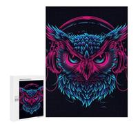 500 PCS Puzzles pour Adolescents Neon Owl Headphones Art Print Puzzles pour Adultes Assemblage De Motifs Stimule Le Cerveau Jeux Et Jouets Stimulants 500 PCS