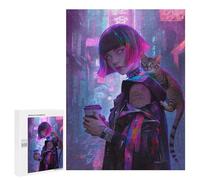 500 PCS Puzzles pour Adolescents Neon Street Cat Puzzles pour Adultes - Jeu Difficile Et Stimulant À Compléter - Jouets De Jeu Stimulants 500 PCS