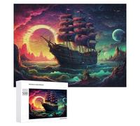500 PCS Puzzles pour Adolescents Pirate Ship Sunset Fantasy Casse-têtes pour Adultes, Jeux De Réflexion, Analyse Et Logique, Cadeaux De Noël Et d'anniversaire 500 PCS