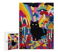 500 PCS Puzzles pour Adolescents Psychedelic Mushroom Cat Art Print-2 Puzzles pour Adultes - Jeu Difficile Et Stimulant À Compléter - Jouets De Jeu Stimulants 500 PCS