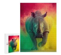 500 PCS Puzzles pour Adolescents Rhinoceros in Vibrant Colors Puzzles pour Adultes - Jeu Difficile Et Stimulant À Compléter - Jouets De Jeu Stimulants 500 PCS