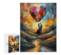 500 PCS Puzzles pour Adolescents Romantic Embrace Under A Stained Glass Heart Puzzle, Jouet, Décoration Murale, Difficile, Original, Cadeaux d'anniversaire Et De Noël 500 PCS