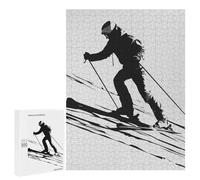 500 PCS Puzzles pour Adolescents Ski Skiing Black and White Puzzle pour Adultes : Jeu De Rapidité Manuelle pour Anniversaire, Noël 500 PCS