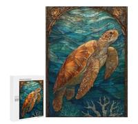 500 PCS Puzzles pour Adolescents Stained Glass Sea Turtle in Ocean Puzzles pour Adultes Jeux Relaxants Assemblage De Motifs Interaction Parent-Enfant 500 PCS