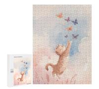500 PCS Puzzles pour Adolescents Watercolor Cat Chasing Butterflies Puzzles pour Adultes Jeux Relaxants Assemblage De Motifs Interaction Parent-Enfant 500 PCS