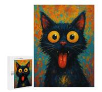 500 PCS Puzzles pour Adolescents Whimsical Black Cat Portrait Puzzles pour Adultes Jeux Relaxants Assemblage De Motifs Interaction Parent-Enfant 500 PCS