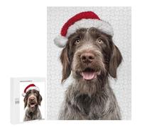 500 PCS Puzzles pour Adolescents Wirehaired Pointing Griffon Dog with Santa Hat Portrait Puzzles pour Adultes Et Familles : Les Jeux Améliorent La Mémoire Et Stimulent Le Cerveau
