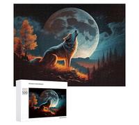 500 PCS Puzzles pour Adolescents Wolf Howling at Giant Moon Puzzles pour Adultes Jouets Anti-Stress Défi Difficile Cadeaux Et Anniversaires Uniques 500 PCS