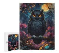 500 PCS Puzzles pour Adultes Black Owl Under Full Moon Analyse Et Logique du Jeu De Puzzle Familial Interaction Parent-Enfant 500 PCS