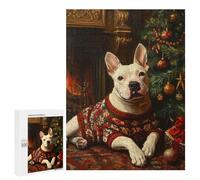 500 PCS Puzzles pour Adultes Bull Terrier in Sweater Dog by Fireplace Analyse Et Logique du Jeu De Puzzle Familial Interaction Parent-Enfant 500 PCS