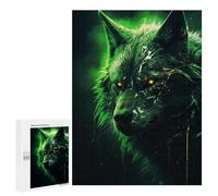 500 PCS Puzzles pour Adultes, Cadeaux Evil Black Wolf in Green Puzzle, Jeux De Détente, Vacances À La Maison, Passe-Temps, Cadeau d'anniversaire, Cadeaux, 500 PCS