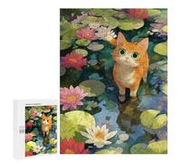 500 PCS Puzzles pour Adultes, Cadeaux Ginger Cat in Lily Pond Puzzle, Jeux De Détente, Vacances À La Maison, Passe-Temps, Cadeau d'anniversaire, Cadeaux, 500 PCS