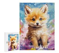 500 PCS Puzzles pour Adultes Colorful Fox Cub Art Print Puzzle pour Adolescents Cadeau d'anniversaire Difficile Et Stimulant Cadeaux d'anniversaire Et De Noël Uniques 500 PCS
