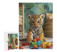 500 PCS Puzzles pour Adultes Cute Tiger Cub with Blocks Analyse Et Logique du Jeu De Puzzle Familial Interaction Parent-Enfant 500 PCS