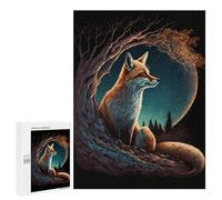 500 PCS Puzzles pour Adultes Fox Moonlit Forest Puzzle pour Adolescents Cadeau d'anniversaire Difficile Et Stimulant Cadeaux d'anniversaire Et De Noël Uniques 500 PCS