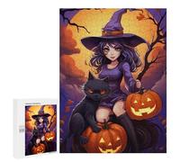 500 PCS Puzzles pour Adultes Halloween Witch with Black Cat Puzzle pour Adultes - Jouets À Monter Soi-même - Découpe De Précision - Cadeaux Uniques pour Anniversaire Et Noël 500 PCS
