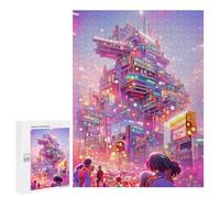 500 PCS Puzzles pour Adultes Puzzle Neon Cityscape Vibrant Urban Future Jeux Relaxants Puzzle Une Œuvre d'art Cadeaux De Noël Et d'anniversaire 500 PCS