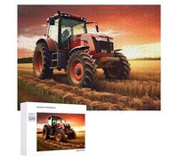 500 PCS Puzzles pour Adultes Puzzle Red Tractor in Golden Field at Sunset -2 Jeux Relaxants Puzzle Une Œuvre d'art Cadeaux De Noël Et d'anniversaire 500 PCS