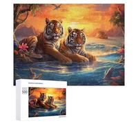 500 PCS Puzzles pour Adultes Puzzle Tiger Pair by The Water's Edge Jeux Relaxants Puzzle Une Œuvre d'art Cadeaux De Noël Et d'anniversaire 500 PCS