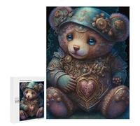 500 PCS Puzzles pour Adultes Steampunk Teddy Bear with Heart Puzzle pour Adolescents Cadeau d'anniversaire Difficile Et Stimulant Cadeaux d'anniversaire Et De Noël Uniques 500 PCS