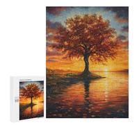 500 PCS Puzzles pour Adultes Tree by Sunset at Autumn Analyse Et Logique du Jeu De Puzzle Familial Interaction Parent-Enfant 500 PCS