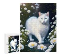 500 PCS Puzzles White Cat Daisy Garden Puzzles pour Adolescents Découpe De Précision Activités Amusantes À La Maison Jeu Stimulant Et Jeux en Famille 500 PCS