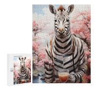500 PCS Puzzles Zebra with Coffee in Spring Puzzles pour Adolescents : Amusants Et Humoristiques ! Chaque Pièce Est Unique - Jouets Éducatifs
