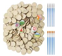500 Pièces 2CM Mini Disques en Bois Naturel Non Traités avec Pinceaux Cercle Tranches Inachevés Petit Rond de Bois pour L'artisanat Décoration Peinture Projets de Bricolage Scrapbooking