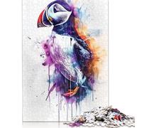 500 pièces aquarelle puzzle macareux créatif carré pour adultes et puzzle en bois, jeu sophistiqué, 500 pièces (52 x 38 cm)